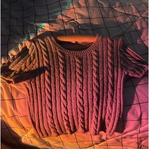 Grey Cropped Sweater Short Sleeve Shirt